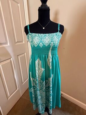 India Boutique Turquoise Midi Sundress with White Paisley Print